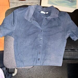 Blue Cropped Button-Up Shirt